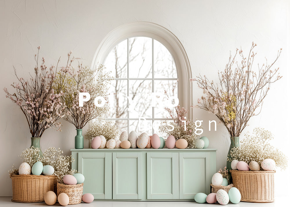 Avezano Easter icker Baskets Tonal Eggs and Fresh Branches Photography Backdrop Designed By Polly Ro Design