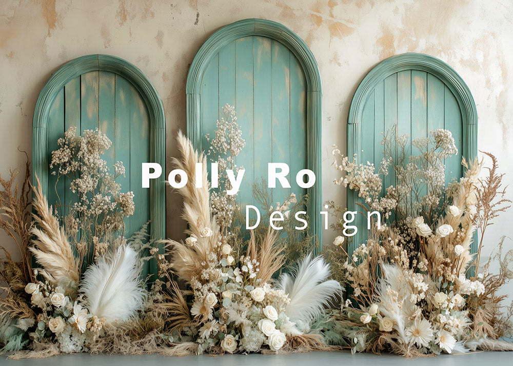 Avezano Teal - toned Wooden Arches Photography Backdrop Designed By Polly Ro Design