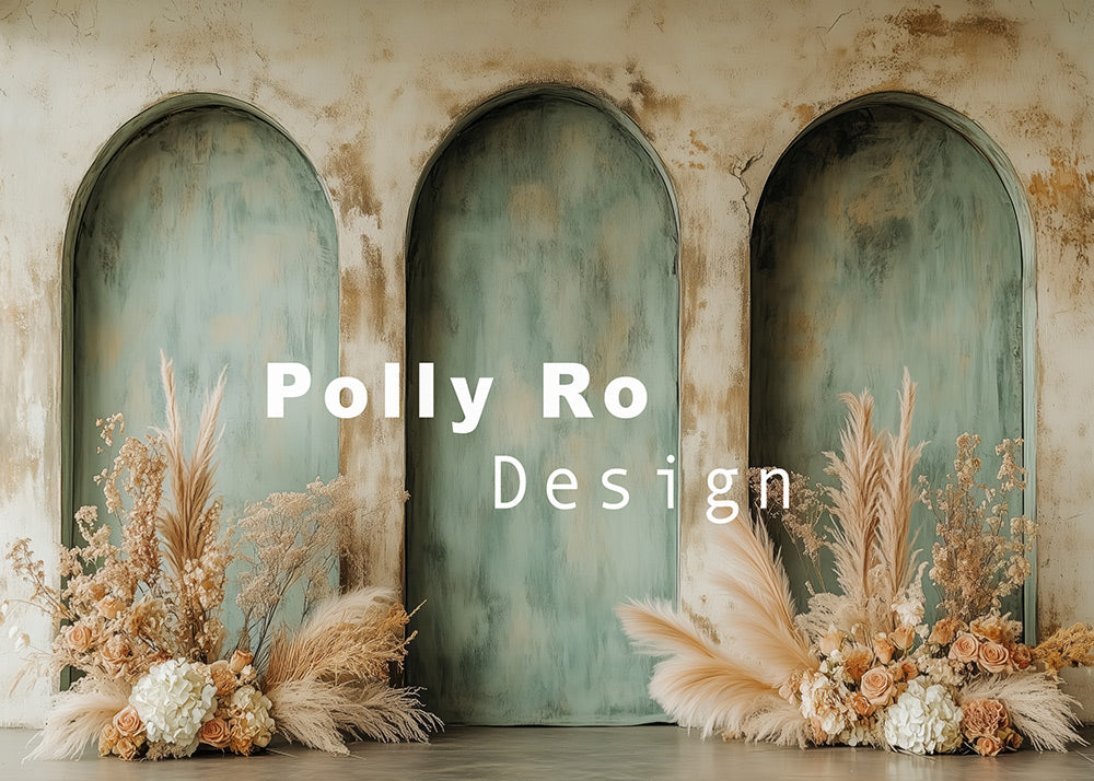 Avezano Vintage Boho Style Teal Arched Photography Backdrop Designed By Polly Ro Design