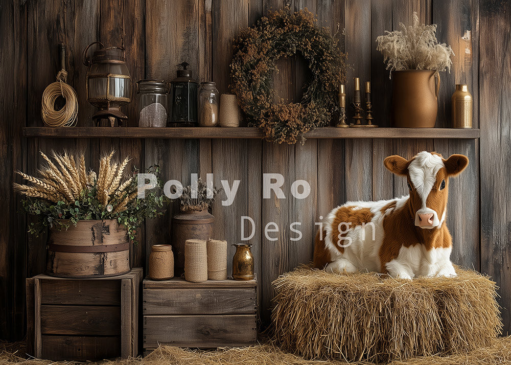 Avezano Boho Calf And Haystack Wheat Photography Backdrop Designed By Polly Ro Design