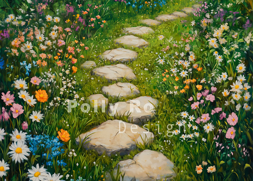 Avezano Beautiful Flowers And Stone Path Photography Backdrop Designed By Polly Ro Design