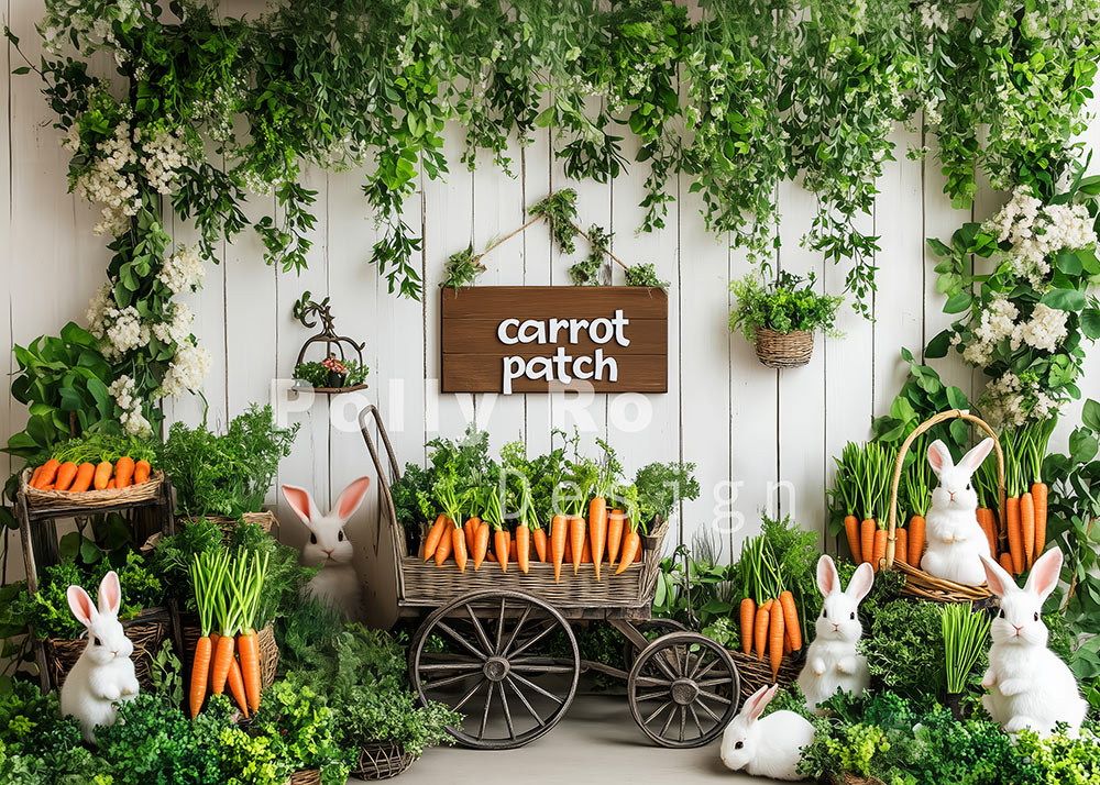 Avezano Easter Carrot Patch And Cute Bunny Photography Backdrop Designed By Polly Ro Design
