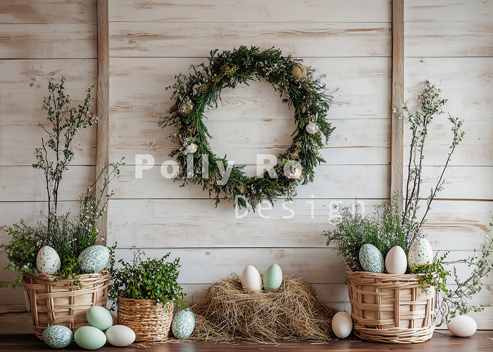 Avezano Easter Egg And Greenery Wreath Photography Backdrop Designed By Polly Ro Design