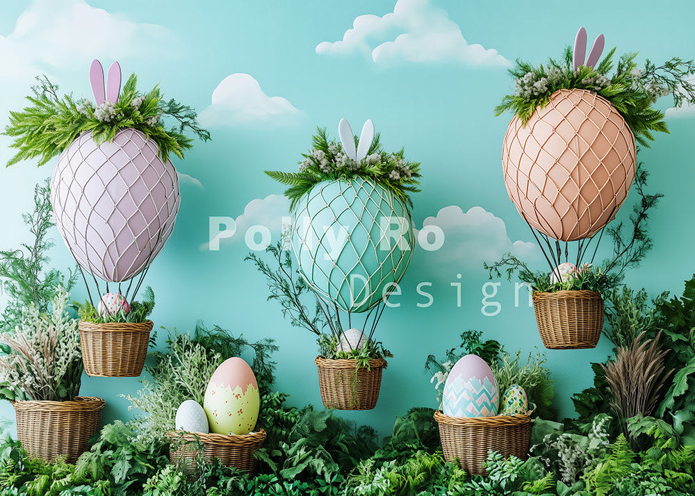 Avezano Easter Eggs And Bunny Ears Hot Air Balloon Photography Backdrop Designed By Polly Ro Design