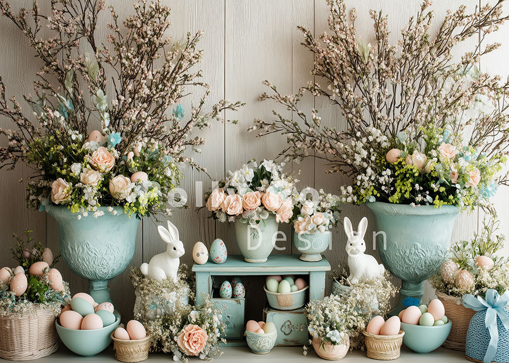 Avezano Easter Bunny and Eggs Bouquet Potted Plant Photography Backdrop Designed By Polly Ro Design