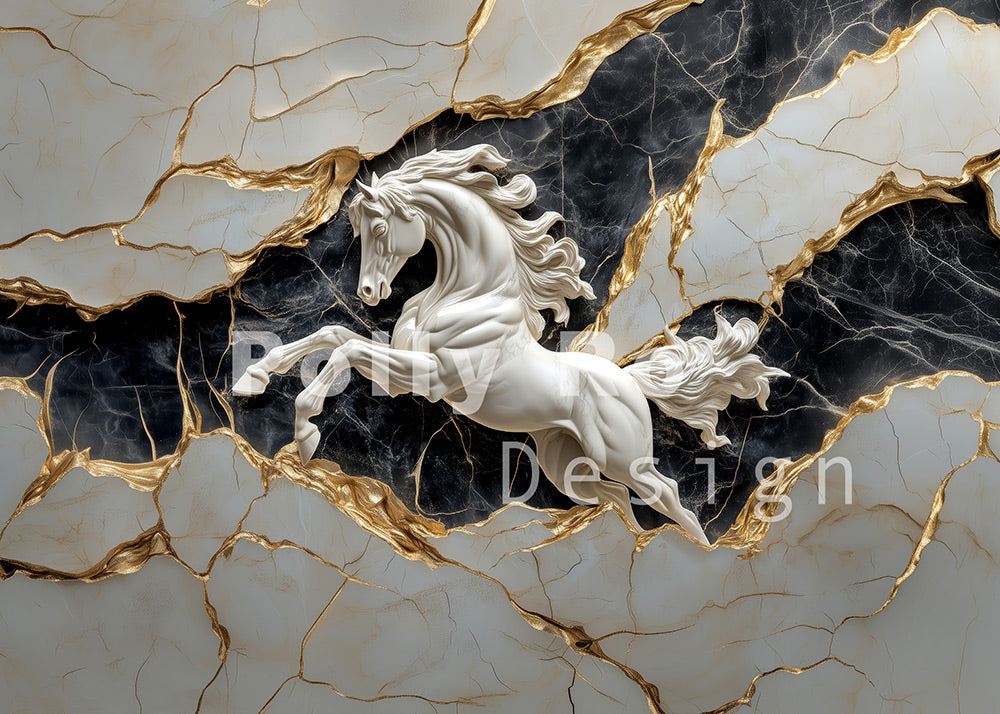 Avezano A Large Wall Mural With A Horse In The Center Photography Backdrop Designed By Polly Ro Design
