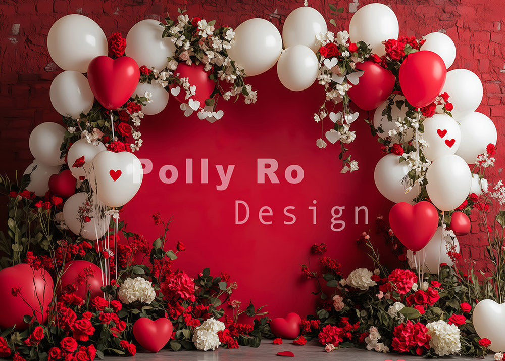 Avezano Valentine's Day Balloons Arch Roses Photography Backdrop Designed By Polly Ro Design