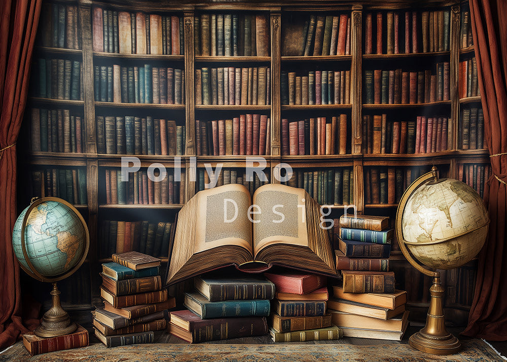 Avezano Back to School Library Photography Backdrop Designed By Polly Ro Design