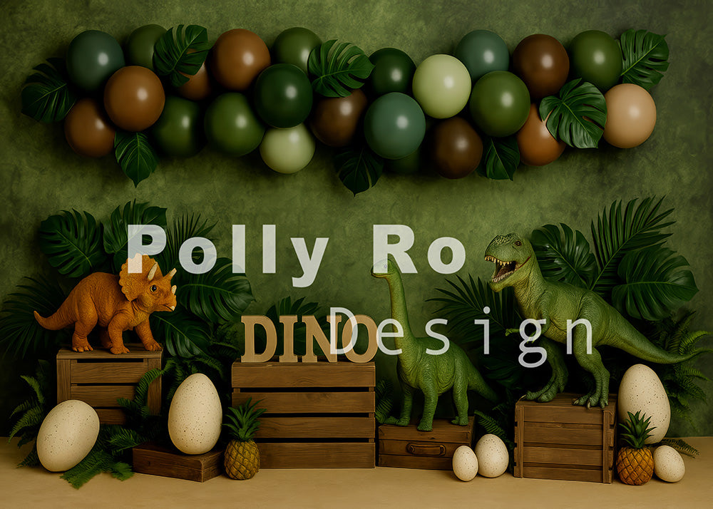 Avezano Dinosaur Jungle Theme with Green Balloons Photography Backdrop Designed By Polly Ro Design
