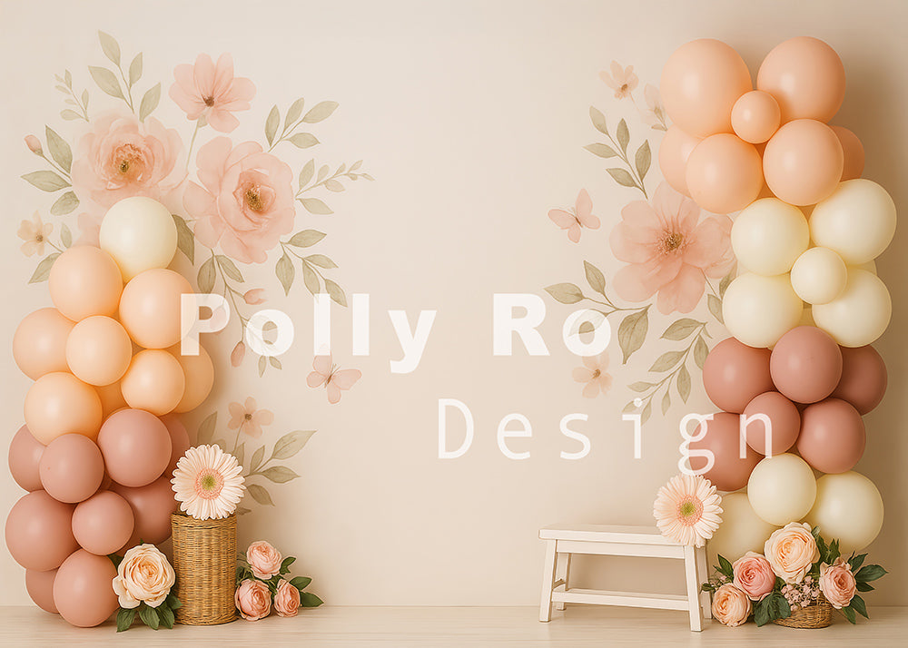 Avezano Pink Flowers and Butterfly Patterns Party Photography Backdrop Designed By Polly Ro Design