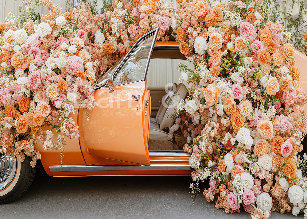Avezano Flowers Decorated Orange Car Wedding Backdrop Designed By Danyelle Pinnington