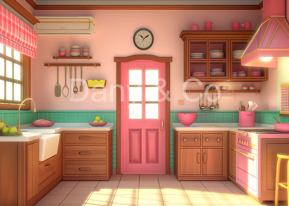 Avezano Cartoon Style Kitchen Interior Backdrop Designed By Danyelle Pinnington
