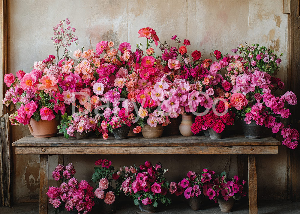 Fleurs en pot et portes Avezano en toile de fond conçues par Danyelle Pinnington