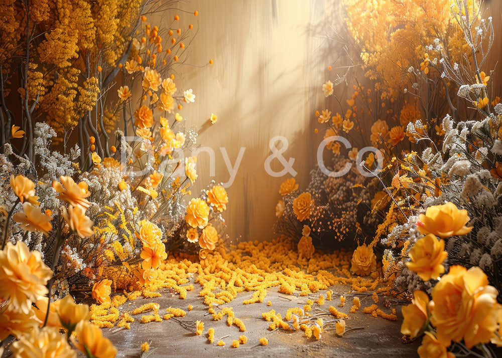 Fleurs en pot et portes Avezano en toile de fond conçues par Danyelle Pinnington