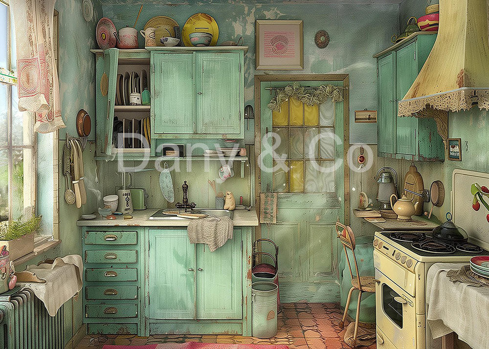 Avezano Pale Green Retro Kitchen Backdrop Designed By Danyelle Pinnington