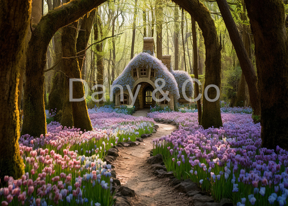 Avezano Cottages Covered with Vines and Blue-Purple Flowers Backdrop Designed By Danyelle Pinnington