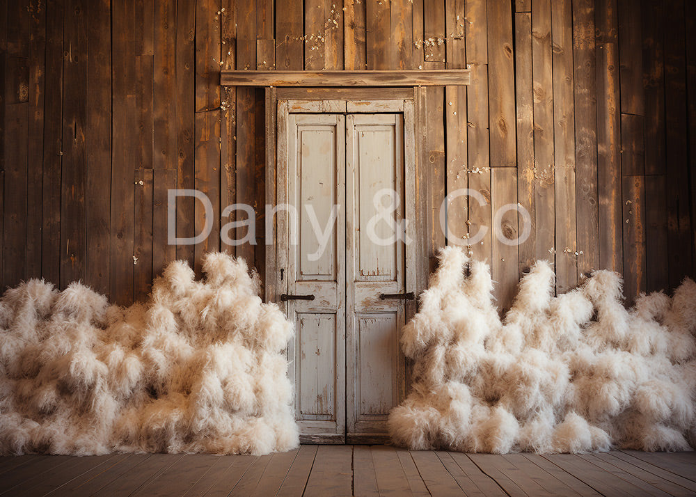 Avezano White Cotton Wool and Wooden Door Backdrop Designed By Danyelle Pinnington