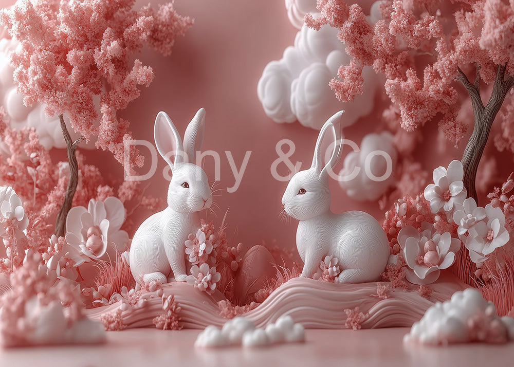 Avezano Easter White Bunny and Pink Tree Backdrop Designed By Danyelle Pinnington