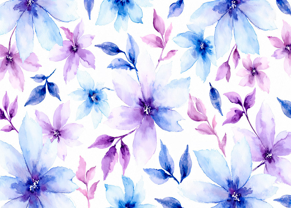 Avezano Blue and Purple Watercolor Flowers Backdrop Designed By Danyelle Pinnington
