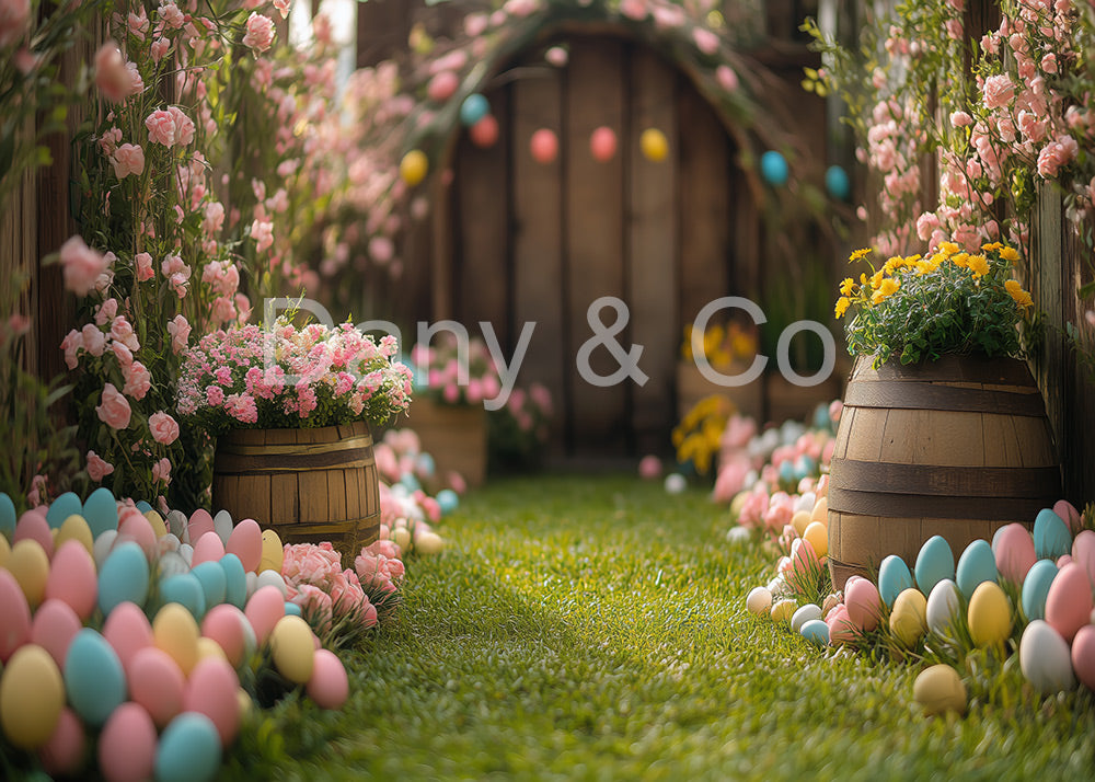 Avezano Flowers and Eggs Decorate the Trail Backdrop Designed By Danyelle Pinnington