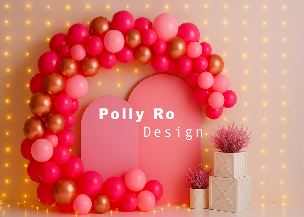 Avezano Pink Arches and Balloons Birthday Photography Backdrop Designed By Polly Ro Design