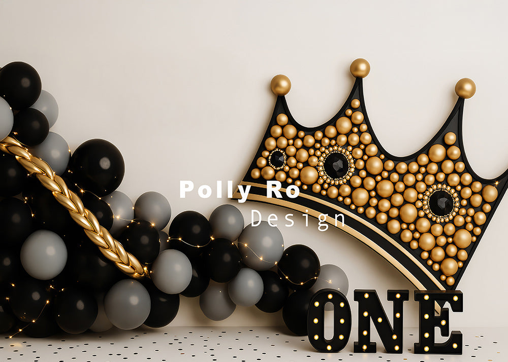 Avezano Gemstone Crown and Balloon First Birthday Photography Backdrop Designed By Polly Ro Design