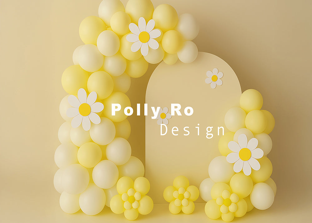 Avezano Yellow Arches and Balloons Birthday Photography Backdrop Designed By Polly Ro Design