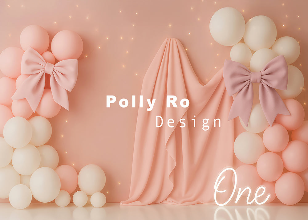 Avezano Pink Balloon Bow Photography Backdrop By Polly Ro Design