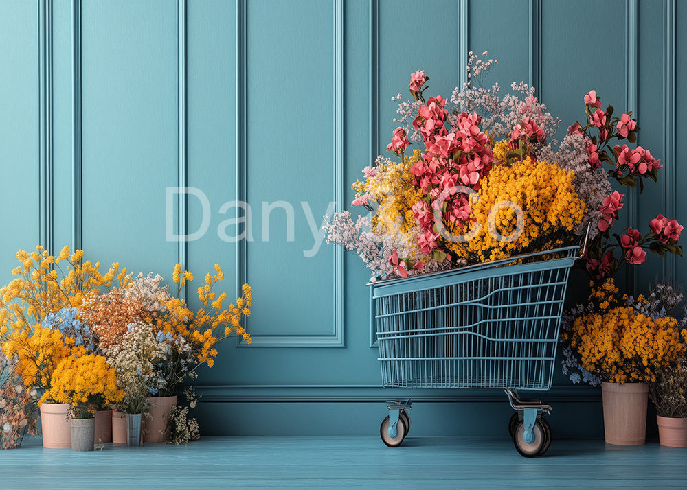 Avezano Blue Walls and Flowers Backdrop Designed By Danyelle Pinnington