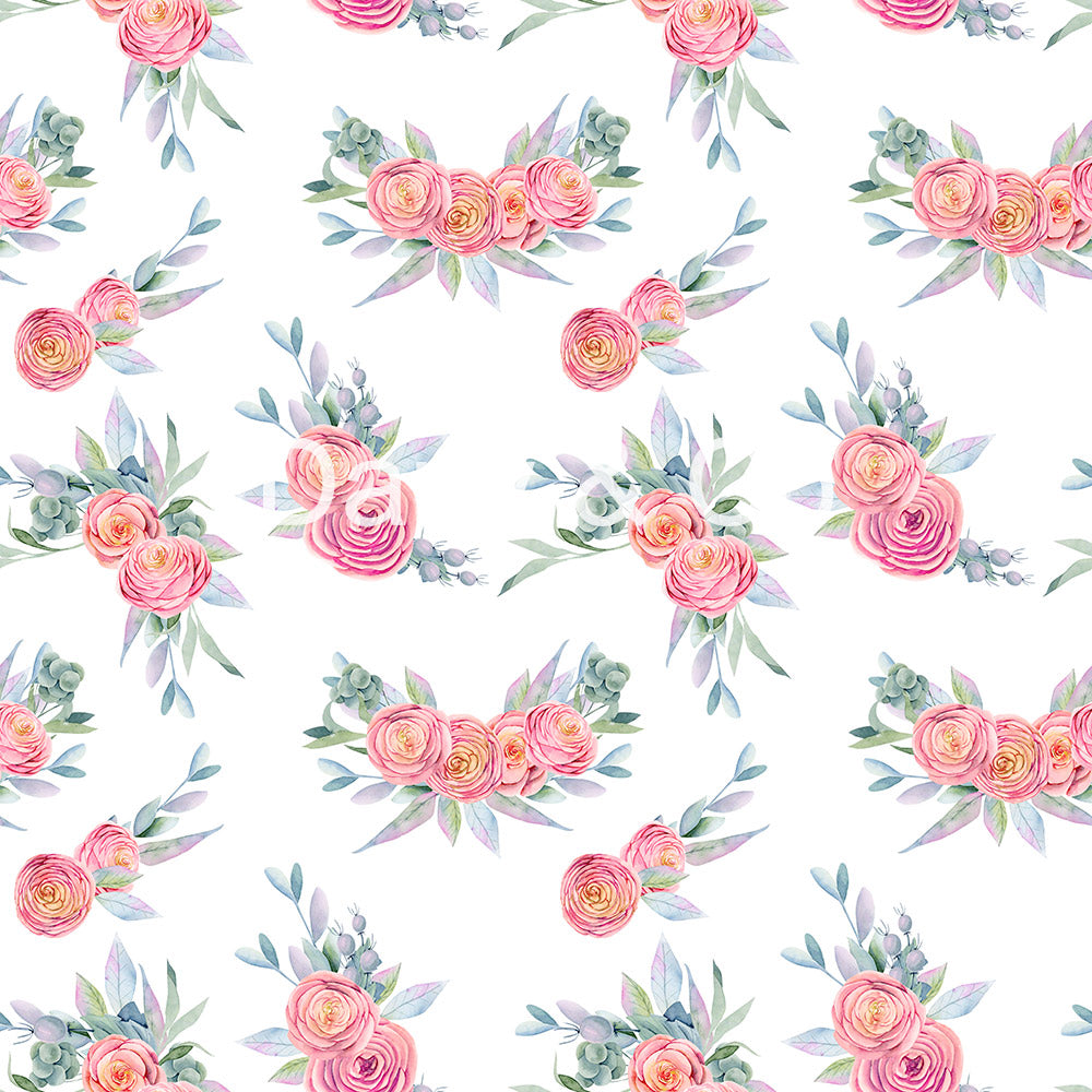 Avezano Pink Roses and Green Leaves Backdrop Designed By Danyelle Pinnington