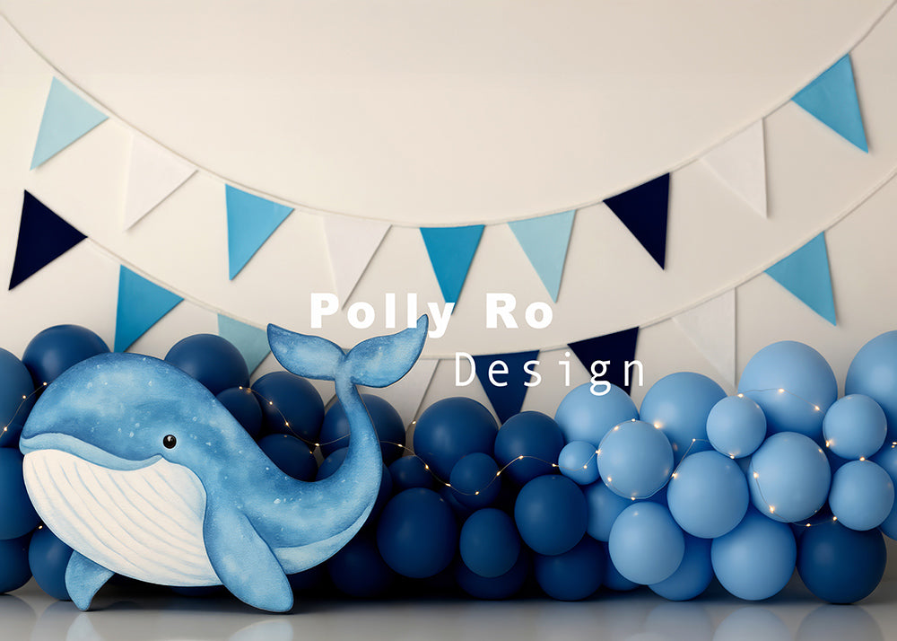 Avezano Blue Dolphins and Balloons Photography Backdrop Designed By Polly Ro Design
