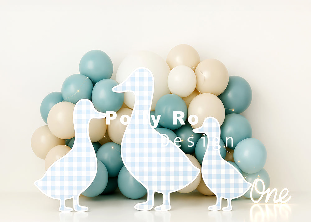 Avezano Farm Duck Blue Beige Balloon ONE Photography Backdrop Designed By Polly Ro Design
