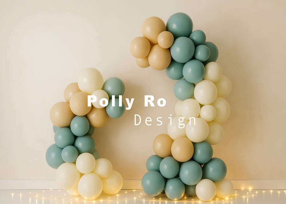 Avezano Mint and Beige Balloon Party Photography Backdrop Designed By Polly Ro Design