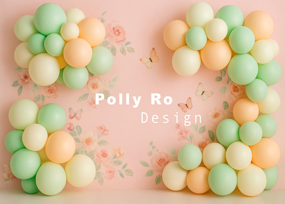 Avezano Floral and Balloon Pastel Photography Backdrop Designed By Polly Ro Design