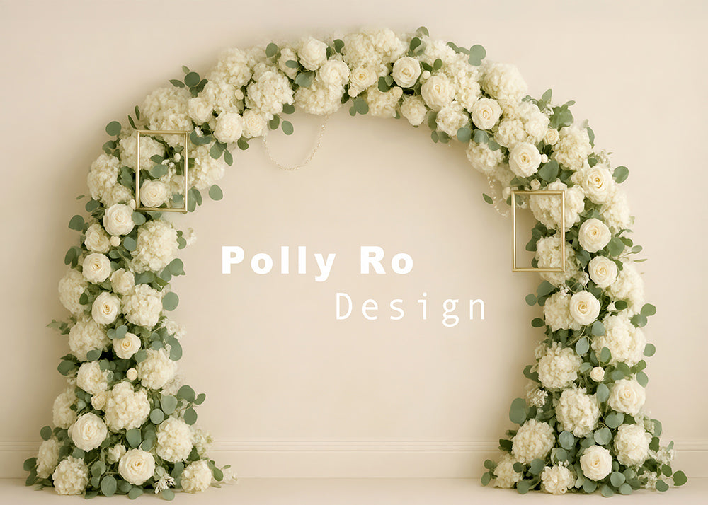 Avezano Elegant White Floral Arch Photography Backdrop Designed By Polly Ro Design