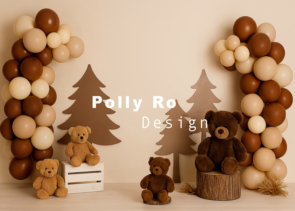 Avezano Teddy Bear and Balloon Forest Photography Backdrop Designed By Polly Ro Design