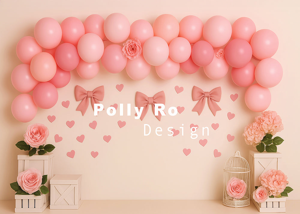 Avezano Pink Balloon and Floral Sweet Photography Backdrop Designed By Polly Ro Design