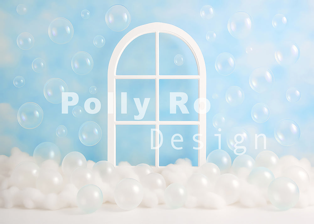 Avezano White Window Frames and White Cloud Bubbles Photography Backdrop Designed By Polly Ro Design