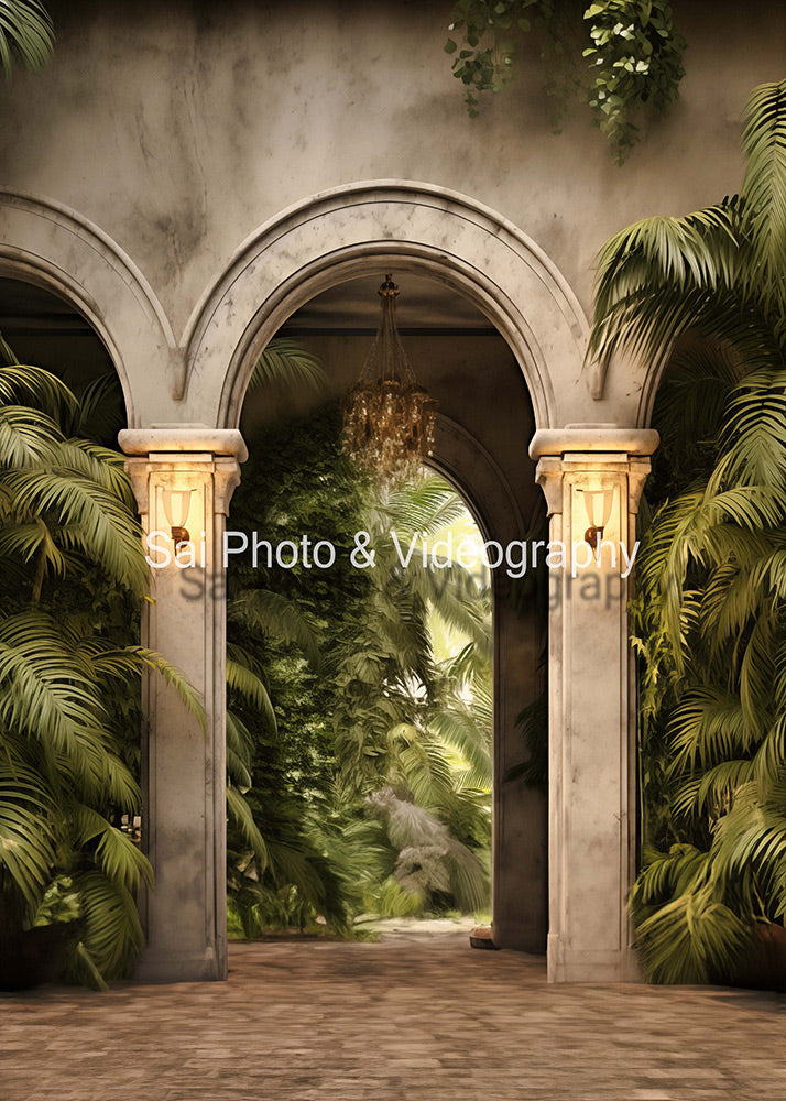 Avezano Classical Stone Arches and Green Plants Backdrop Designed By Sai photo & videography