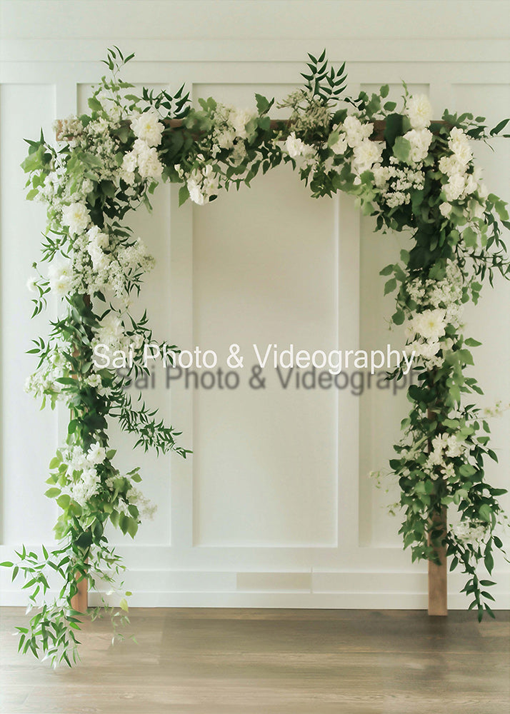 Avezano White Wall and White Flower Arch Wedding Backdrop Designed By Sai photo & videography