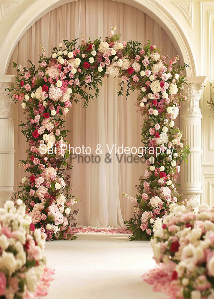Toile de fond pour photographie d'arche et de fleurs roses d'Avezano conçue par Sai photo & videography