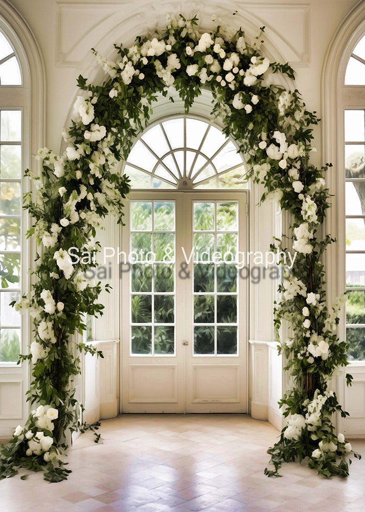 Toile de fond pour photographie d'arche et de fleurs roses d'Avezano conçue par Sai photo & videography