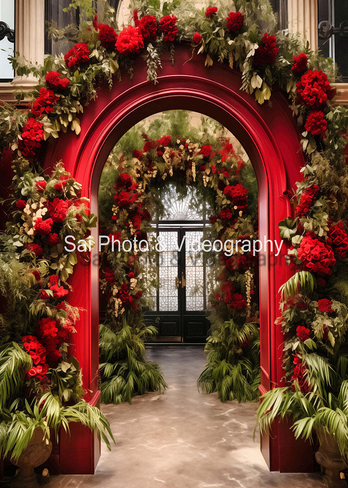 Avezano Red Arch and Flowers Wedding Backdrop Designed By Sai photo & videography