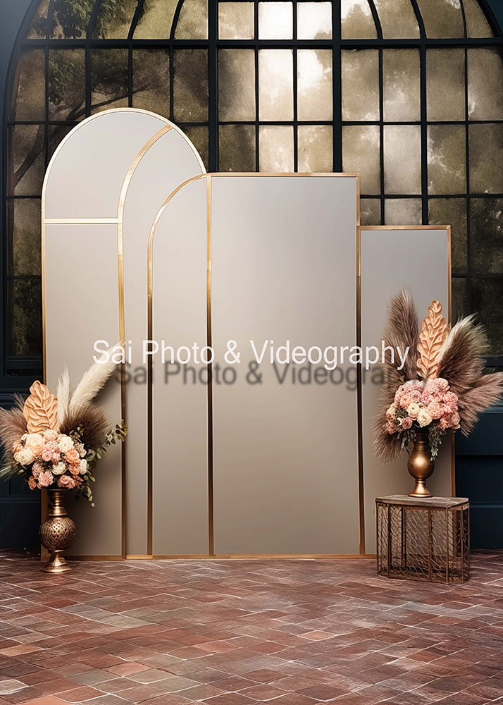 Toile de fond pour photographie d'arche et de fleurs roses d'Avezano conçue par Sai photo & videography