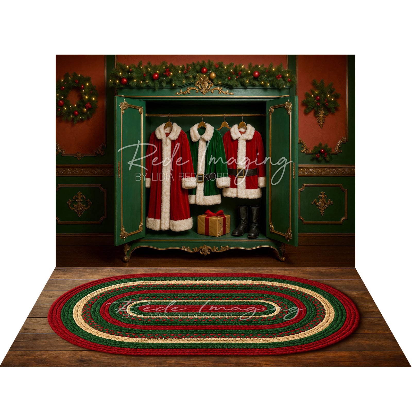 Avezano Christmas Fireplace Interior 2 pcs Set Backdrop holiday gift
