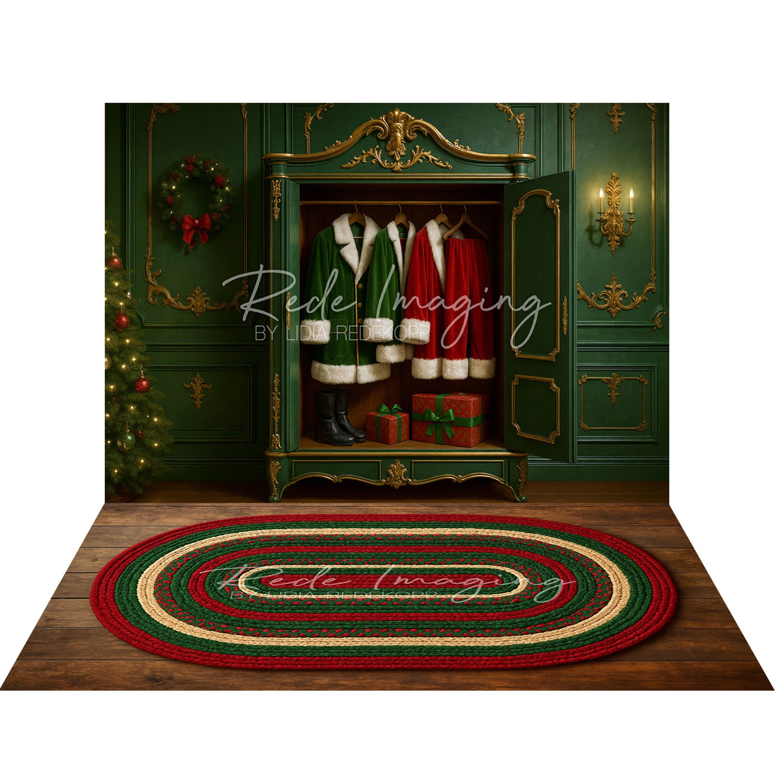 Avezano Christmas Fireplace Interior 2 pcs Set Backdrop holiday gift