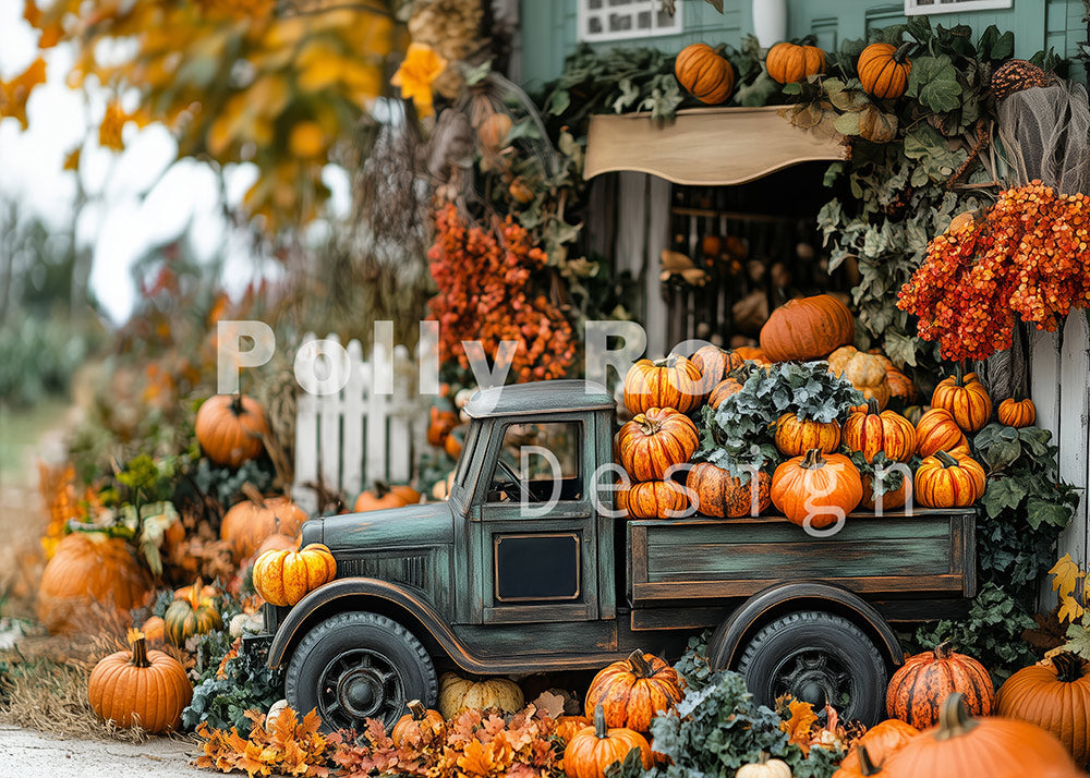Avezano Autumn Pumpkin Truck Photography Backdrop Designed By Polly Ro Design