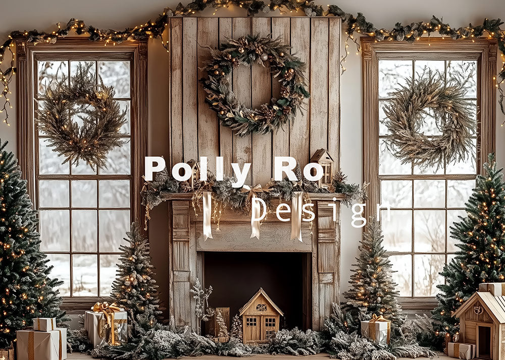 Avezano Rustic Christmas Fireplace Backdrop Designed By Polly Ro Desig