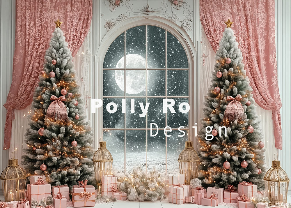 Avezano Pink Christmas Tree & Moonlit Window Backdrop Designed By Polly Ro Design