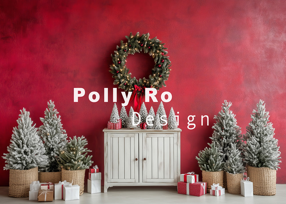 Avezano Red Wall Christmas Wreath Backdrop Designed By Polly Ro Design